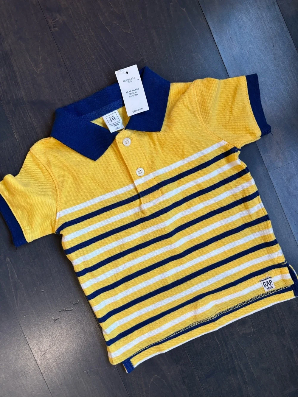 Baby GAP Yellow and Navy Striped Polo Shirt size 12-18 months